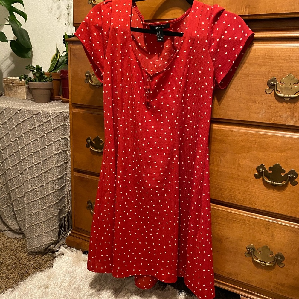Mini red polka dot dress